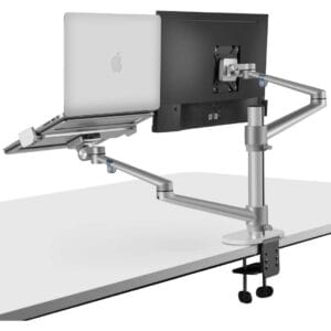 2 in 1 360 Degree Rotating Double Arm Laptop Stand for Desk, Monitor Holder Stand for Desk, Workstation.